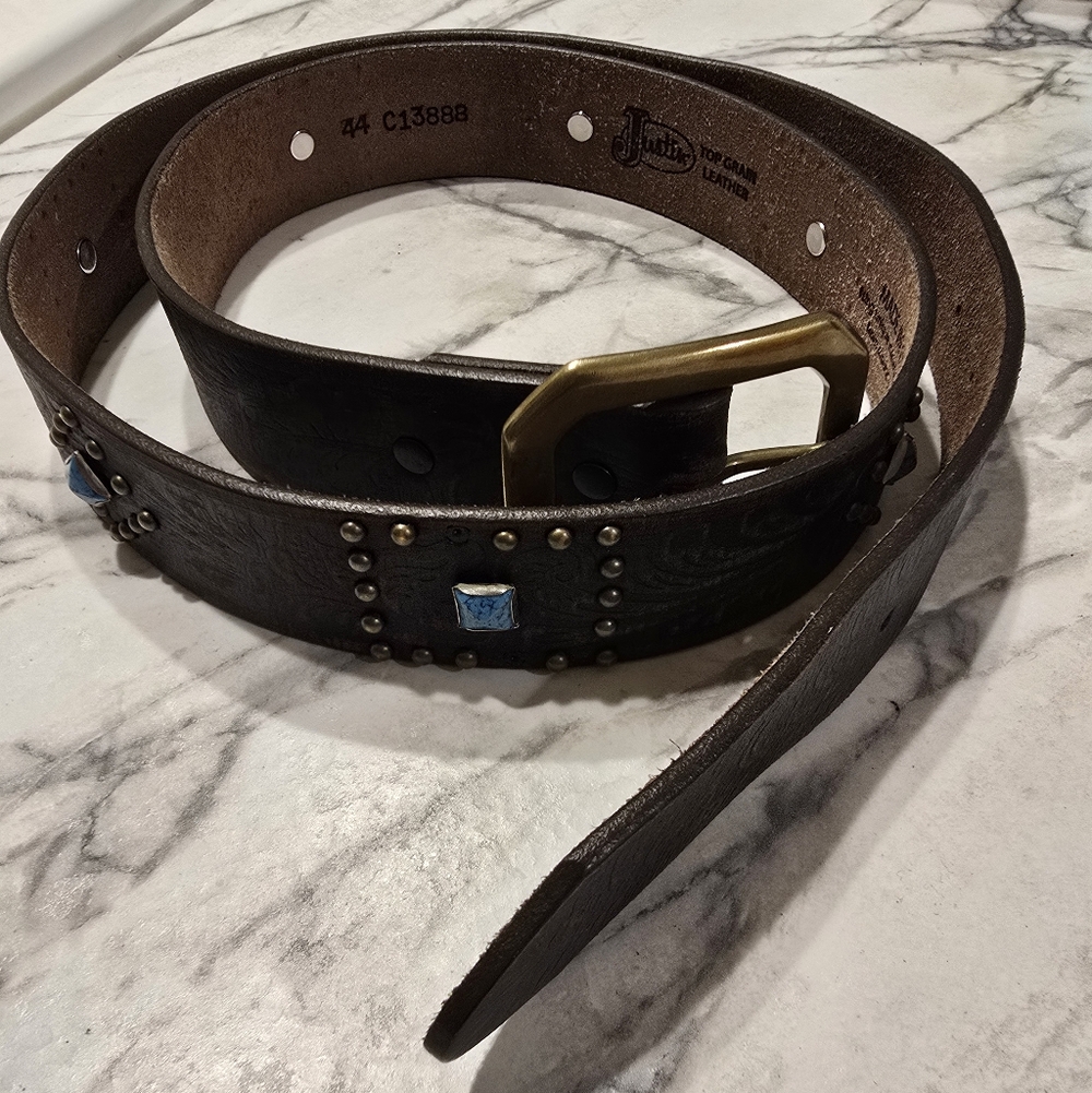 Justin Boots Dark Brown Belt with Brass Buckle